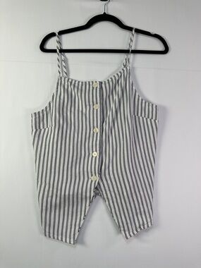 A New Day Linen Blend Striped Cami Vest White Navy M Summer Coastal Vacation